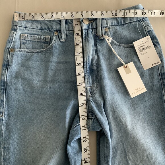 Good American Jeans Size 4 Blue Indigo129 Distressed Busted Knee Bootcut - Picture 5 of 12